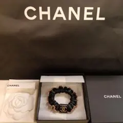 CHANEL シャネル　ブラック ×ピンクバイカラー レザー シュシュ　☆美品☆