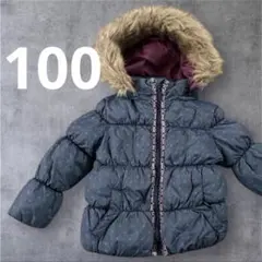 ロキシー　ダークブルー ファー付き キッズダウンコート　100