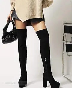 ブラックロングブーツ ジッパー付き