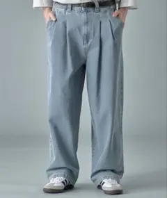 RUUBON ライトブルーデニムワイドパンツ