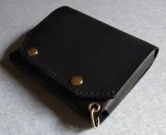 高品質栃木レザーヌメ革★ミドル・トラッカーウォレット　ブラック★多機能型財布