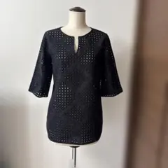 [美品]レキップ　ヨシエイナバ　チュニック　刺繍　ブラック　リネン　コットンのサムネイル