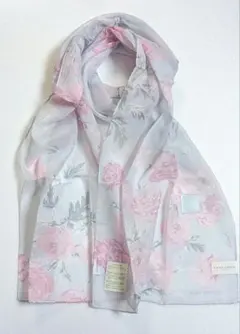 新品未使用 ローラアシュレイ ロングハンカチ スカーフ グレー×ピンク