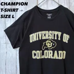 チャンピオン Tシャツ L ブラック コロラド大学 カレッジロゴ 半袖 古着 黒のサムネイル