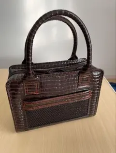 ダークブラウン クロコダイル風 ハンドバッグ