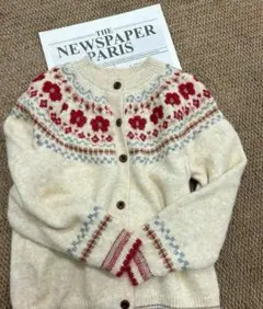 花柄フェアアイル カーディガン 長袖 クリーム色