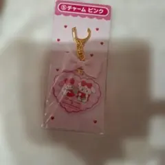 ハート型リボン付きキャラクターキーホルダーピンク