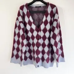 wcloset ダイヤ柄ニット　カーディガン　ブルー　パープル