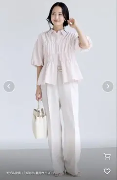 美品✨️SACRA シャンブレーボウタイブラウス 半袖 38 ブルー 綿混