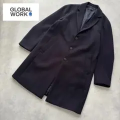 グローバルワーク　メンズ　チェスターコート　ネイビー　L ウーリーテック