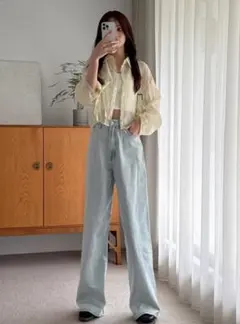 GRL タッグデニムワイドパンツ