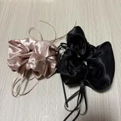 GU サテンシュシュ リボン ブラック ピンク