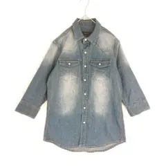 ロシェル デニム ロングシャツ 長袖シャツ ジャケット 七分袖 色落ち加工のサムネイル