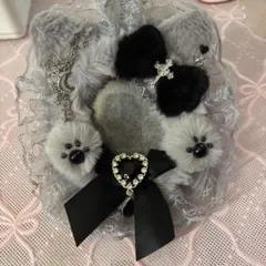 トレカケース レースデコ グレー 猫