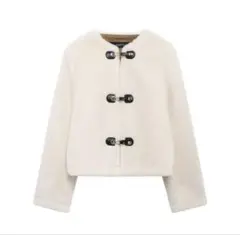 SHEIN フェイクファー ノーカラーコート 화이트