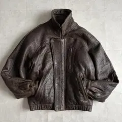 80s vintage 羊革スタンドボンバージャケット 茶 M ブルゾン 短丈