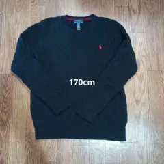 Polo Ralph Lauren ブラックケーブルニット　 XL　170cm
