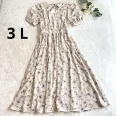 ハニーズ　 Aライン　半袖　ワンピース　ウェストゴム　パフスリーブ　花柄