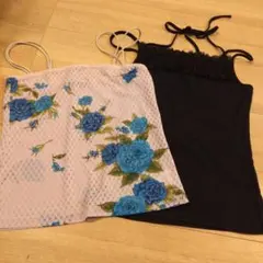 キャミソール 2枚セット　ピンク 花柄 黒レースのサムネイル