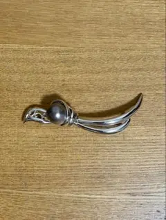 SILVER刻印 ヴィンテージ シルバーブローチ ブラックパール 7cm