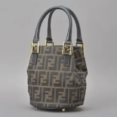 美品◇FENDI フェンディ ズッカ ハンドバッグ ジャガード レザー ブラウン