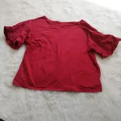 布朗尼 氣球袖 V領 棉質襯衫 紅色 M