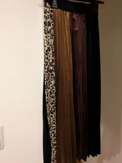 プリーツスカート レオパード/ブラウン/パープル/ブラック