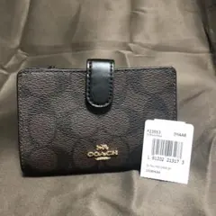 人気 新品 COACH コーチ 二つ折り財布 シグネチャー 黒 ブラウン