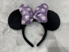 ディズニー ミニー カチューシャ 紫 パープル 水玉 リボン スパンコール