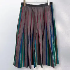 ストライプ プリーツスカート マルチカラー ミモレ丈 派手 個性的《c519