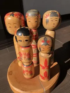 こけし 5体セット 手描き花模様