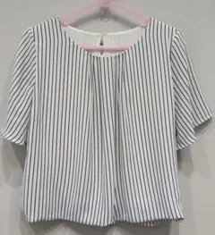 NATURAL BEAUTY BASIC　半袖シフォンブラウス ストライプ柄　S