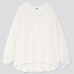 ユニクロ コットンドビーギャザーブラウス 長袖 白 M