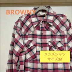 BROWNY メンズ長袖ネルシャツ 赤 白 金 サイズ:M 秋冬アイテム