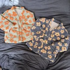 【美品】BAKER 韓国 キッズ フリース花柄ジャケット ブルー 130cm