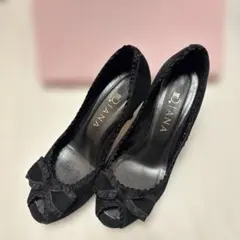 DIANA ブラック オープントゥ ハイヒール