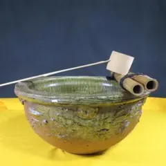 美品 信楽焼 手水鉢 直径37cm 竹ひしゃくメダカ鉢 つくばい 水鉢 花手水 美品 信楽焼 手水鉢 直径37cm 竹ひしゃくメダカ鉢 つくばい 水鉢 花手