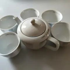 急須と茶碗セット 陶磁器 白地に青ライン - メルカリ