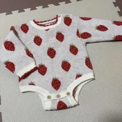 80cm いちご柄 ニットロンパース 長袖