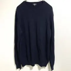 【UNIQLO】メンズゆったりセーター ネイビー カシミア混 リブ織 定番 XL