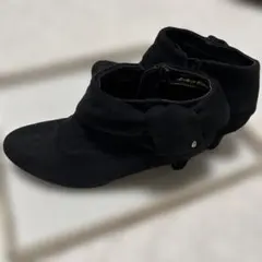黒 スエード ブーティ ヒール6cm