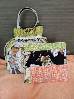 巾着バッグ 大きいポーチ ポシェット シェフ ベジタブル