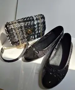 H&M ツィード風 フラットシューズ ショルダーバッグ セット