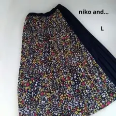 niko and…　総柄花柄プリーツスカート　L　ウエスト紐で調節可能