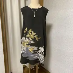 《F 80cm》黒留袖リメイク ワンピース チュニック ジャンパースカート
