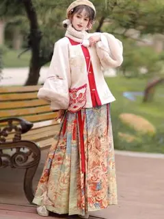 明朝風 漢服 秋冬 厚手 改良型 馬面スカート 新年ドレス 古代衣装 2点セットのサムネイル