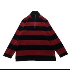 90s Ralph Lauren ベロア ボーダーハーフジ ップスウェット