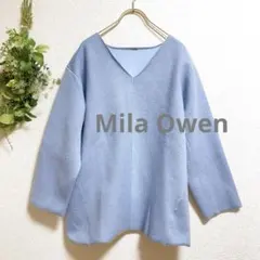 ミラオーウェン Mila Owen ニット Vネック 長袖 モヘヤ混 0 水色