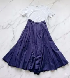 【Stola.】異模様パッチワークロングスカート 贅沢フレア パープル　綿100