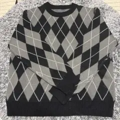 ダイヤモンド柄ニットセーター グレー・ブラック